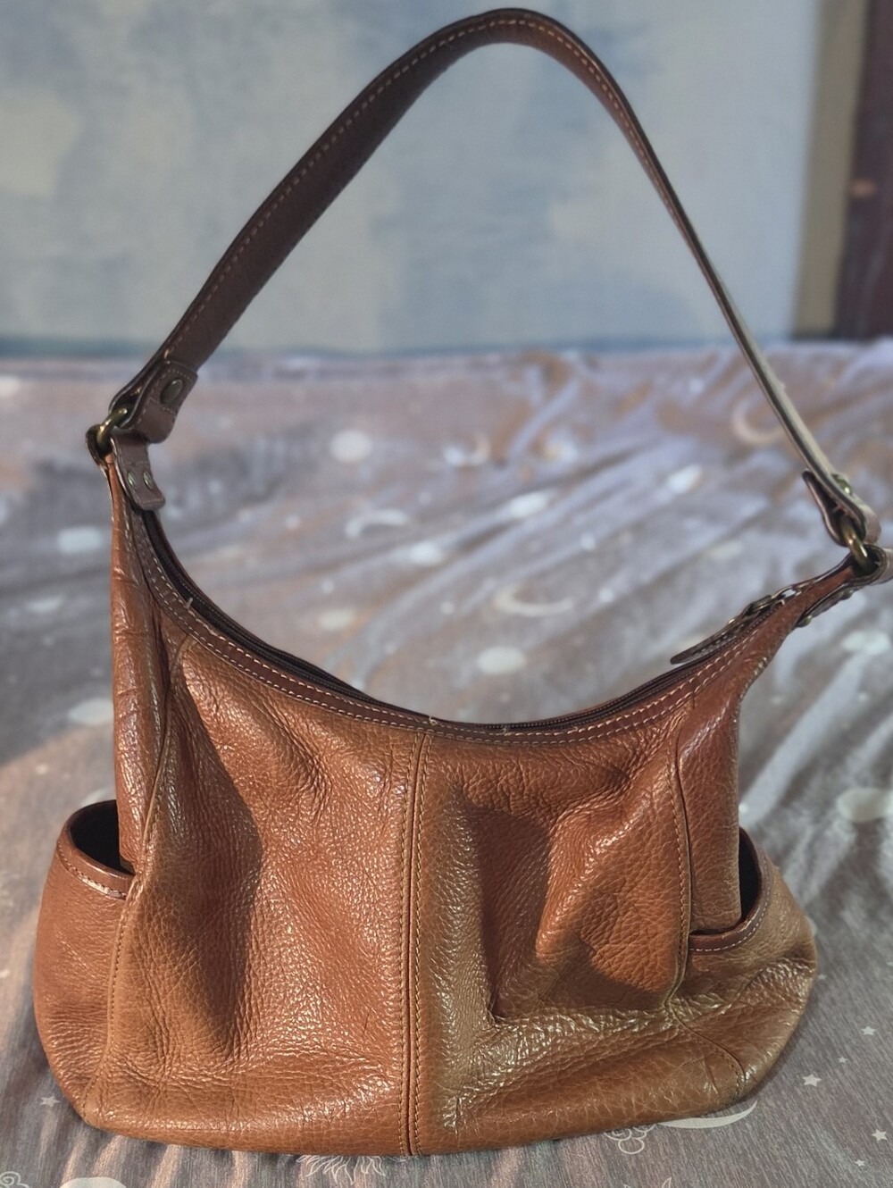 Fossil Brown Pebbled Leather Shoulder Bag